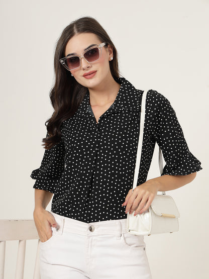 Style Quotient Women black and white Polka Dot Shirt style Top