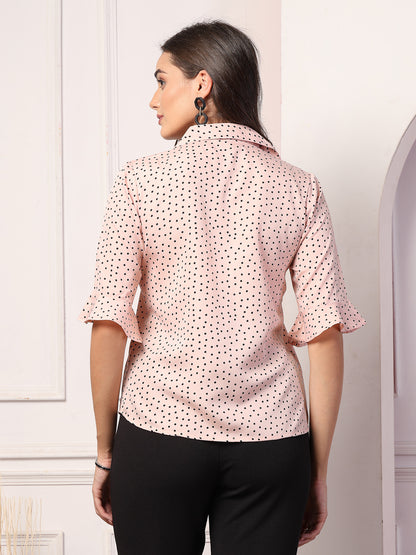 Style Quotient Women Smart Nude & Black Polk Dot Flare Sleeve Top