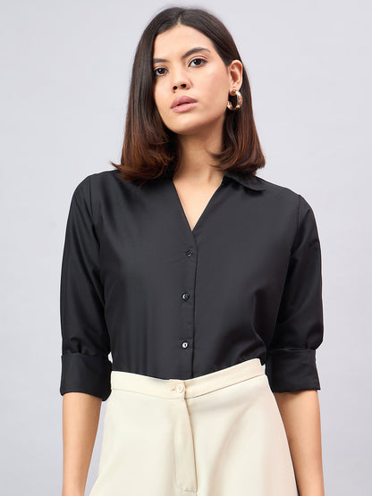 Style Quotient Women Black Solid Formal Shirt