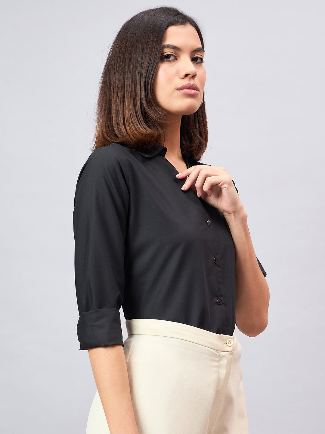 Style Quotient Women Black Solid Formal Shirt