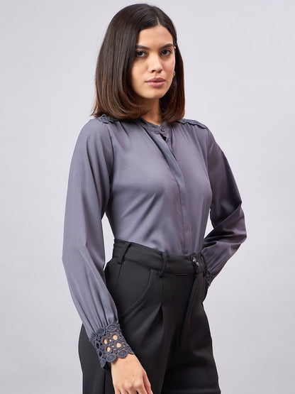 Style Quotient Women Solid Grey Polymoss Regular Fit Formal Shirt