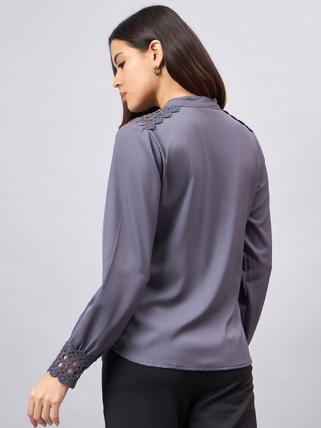 Style Quotient Women Solid Grey Polymoss Regular Fit Formal Shirt