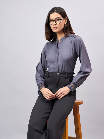 Style Quotient Women Solid Grey Polymoss Regular Fit Formal Shirt