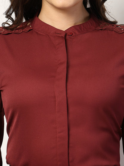 Style Quotient Women Solid Maroon Polymoss Shirt