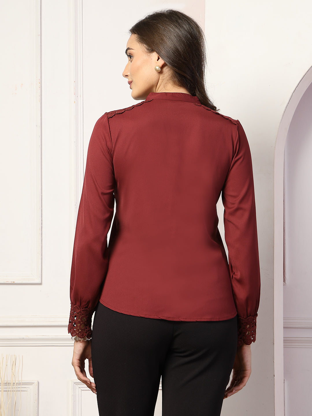 Style Quotient Women Solid Maroon Polymoss Shirt