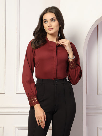 Style Quotient Women Solid Maroon Polymoss Shirt