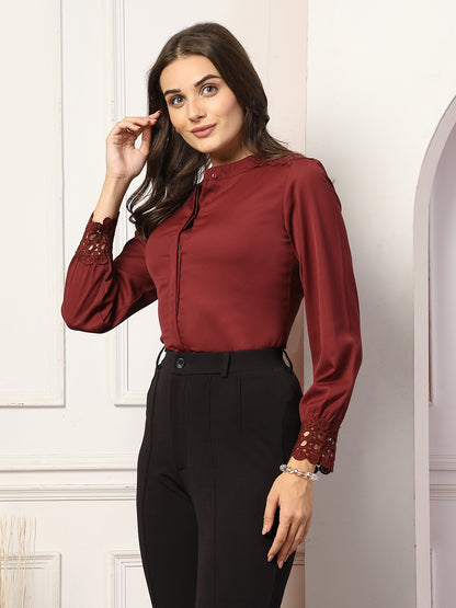 Style Quotient Women Solid Maroon Polymoss Shirt