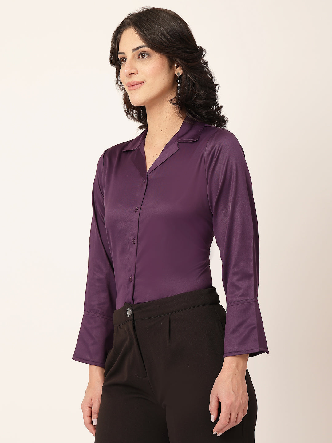 Style Quotient Women Wine Solid Satin Shirt