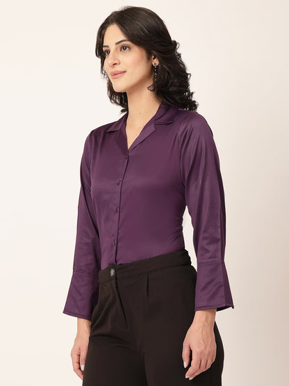 Style Quotient Women Wine Solid Satin Shirt