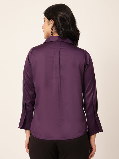 Style Quotient Women Wine Solid Satin Shirt