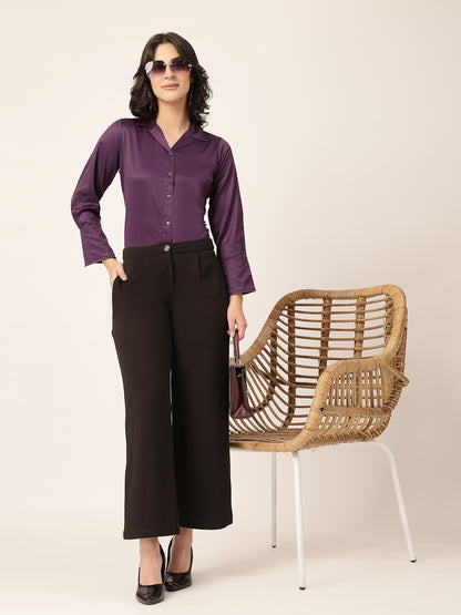 Style Quotient Women Wine Solid Satin Shirt