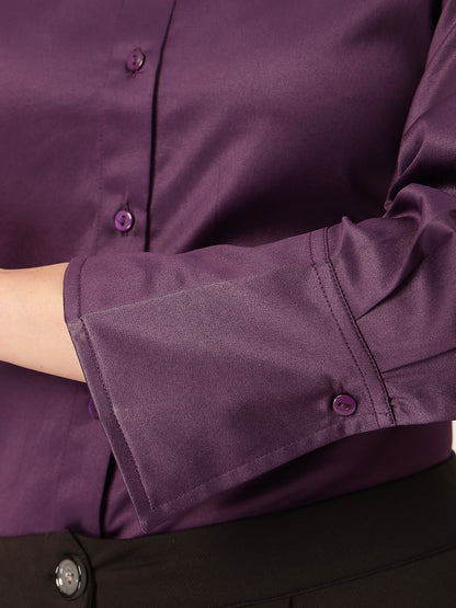 Style Quotient Women Wine Solid Satin Shirt
