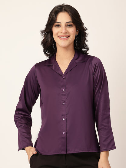 Style Quotient Women Wine Solid Satin Shirt