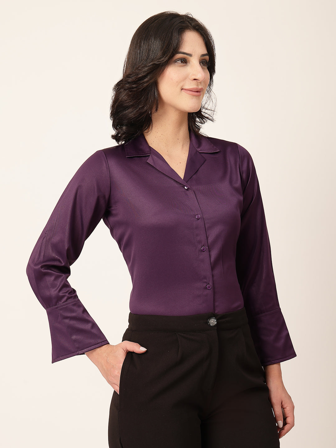 Style Quotient Women Wine Solid Satin Shirt