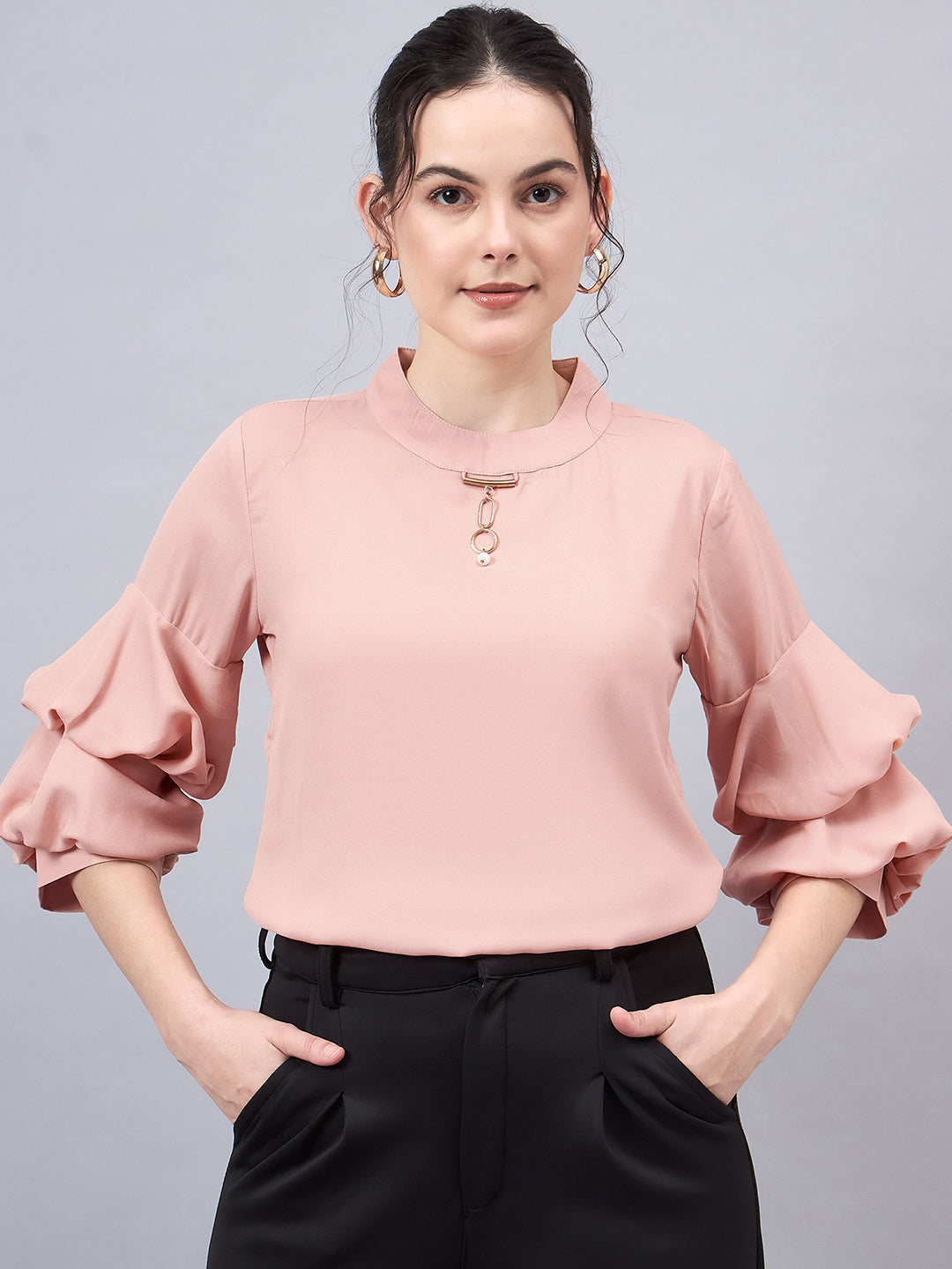 Style Quotient Women Peach-Coloured Solid Top