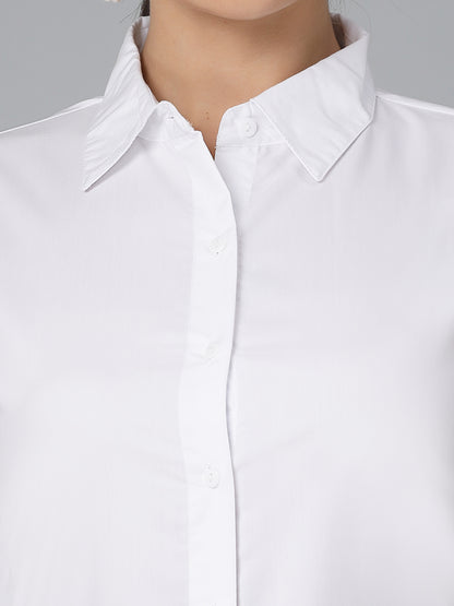 Style Quotient Women White Cotton Blend Formal  Short Sleeve Shirt