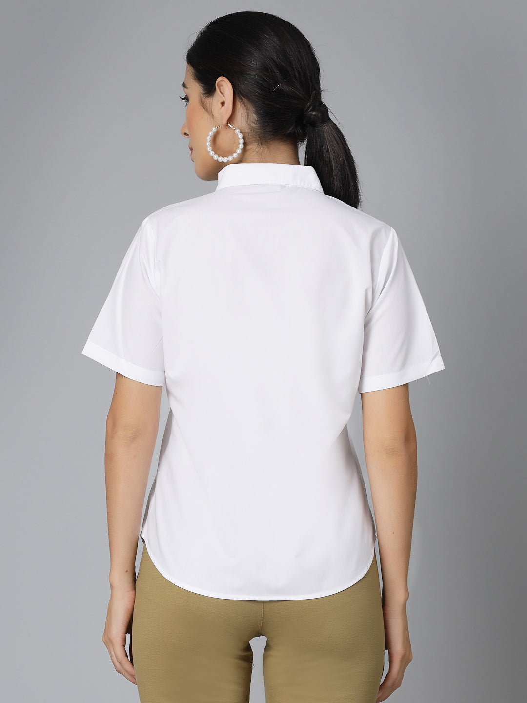 Style Quotient Women White Cotton Blend Formal  Short Sleeve Shirt