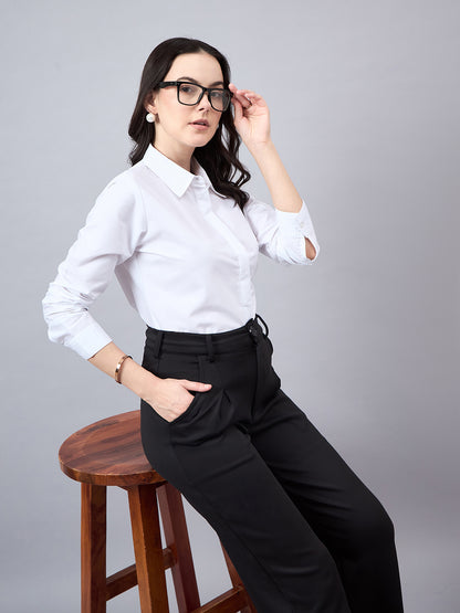 Style Quotient Women White Cotton Blend Formal Long Sleeve Shirt