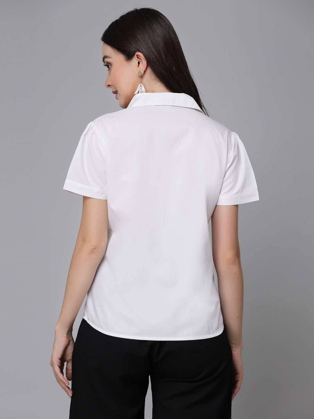 Style Quotient Women White Cotton Blend Formal Short Sleeve Shirt