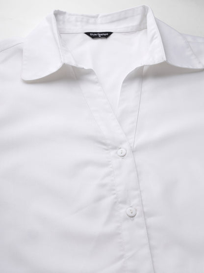 Style Quotient Women White Cotton Blend Formal Short Sleeve Shirt