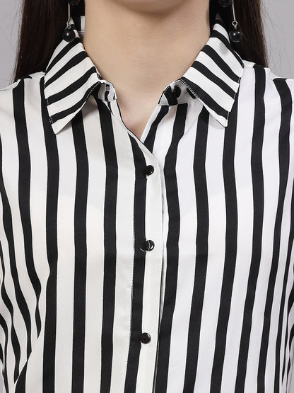 Style Quotient Women Black and White Formal Short Cap Sleeve Shirt