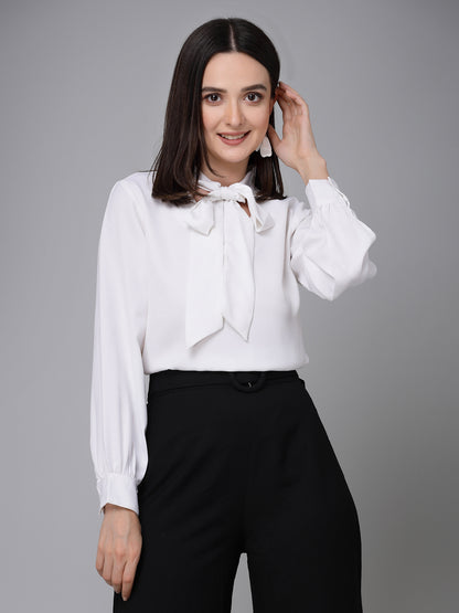 Stylel Quotient Women Solid White Polyester Smart Casual Top