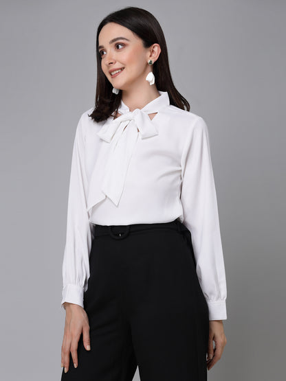 Stylel Quotient Women Solid White Polyester Smart Casual Top