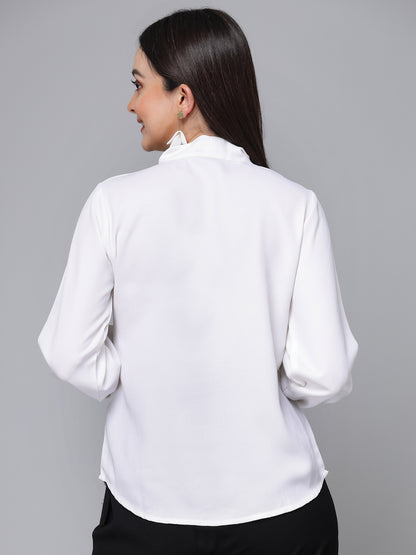 Stylel Quotient Women Solid White Polyester Smart Casual Top