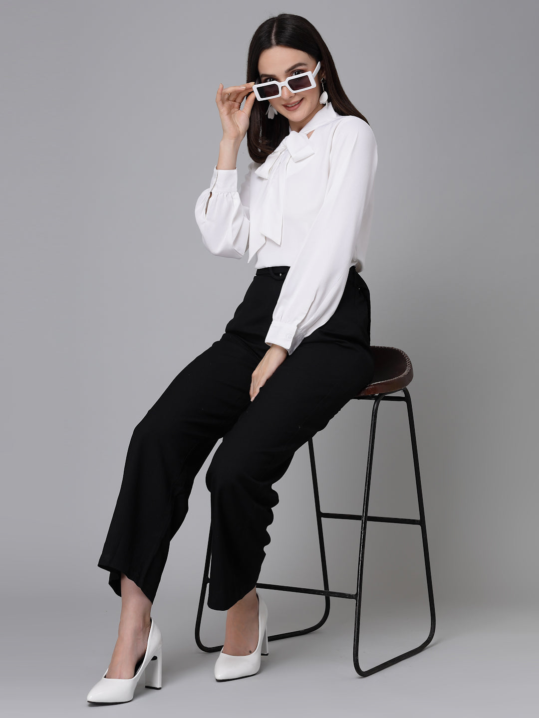 Stylel Quotient Women Solid White Polyester Smart Casual Top