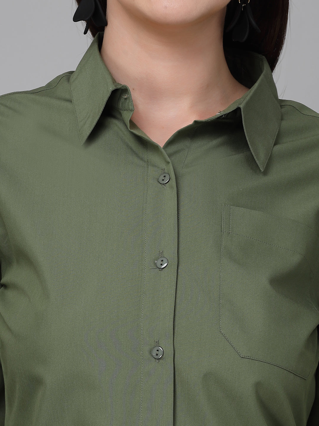 Style Quotient Women Olive Cotton Blend Formal Long Sleeve Shirt