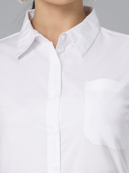 Style Quotient Women White Cotton Blend Formal Long Sleeve Shirt