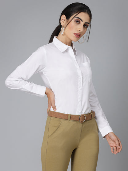 Style Quotient Women White Cotton Blend Formal Long Sleeve Shirt