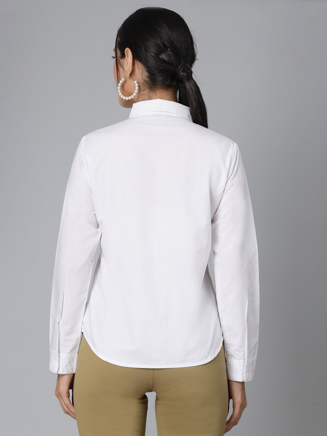 Style Quotient Women White Cotton Blend Formal Long Sleeve Shirt