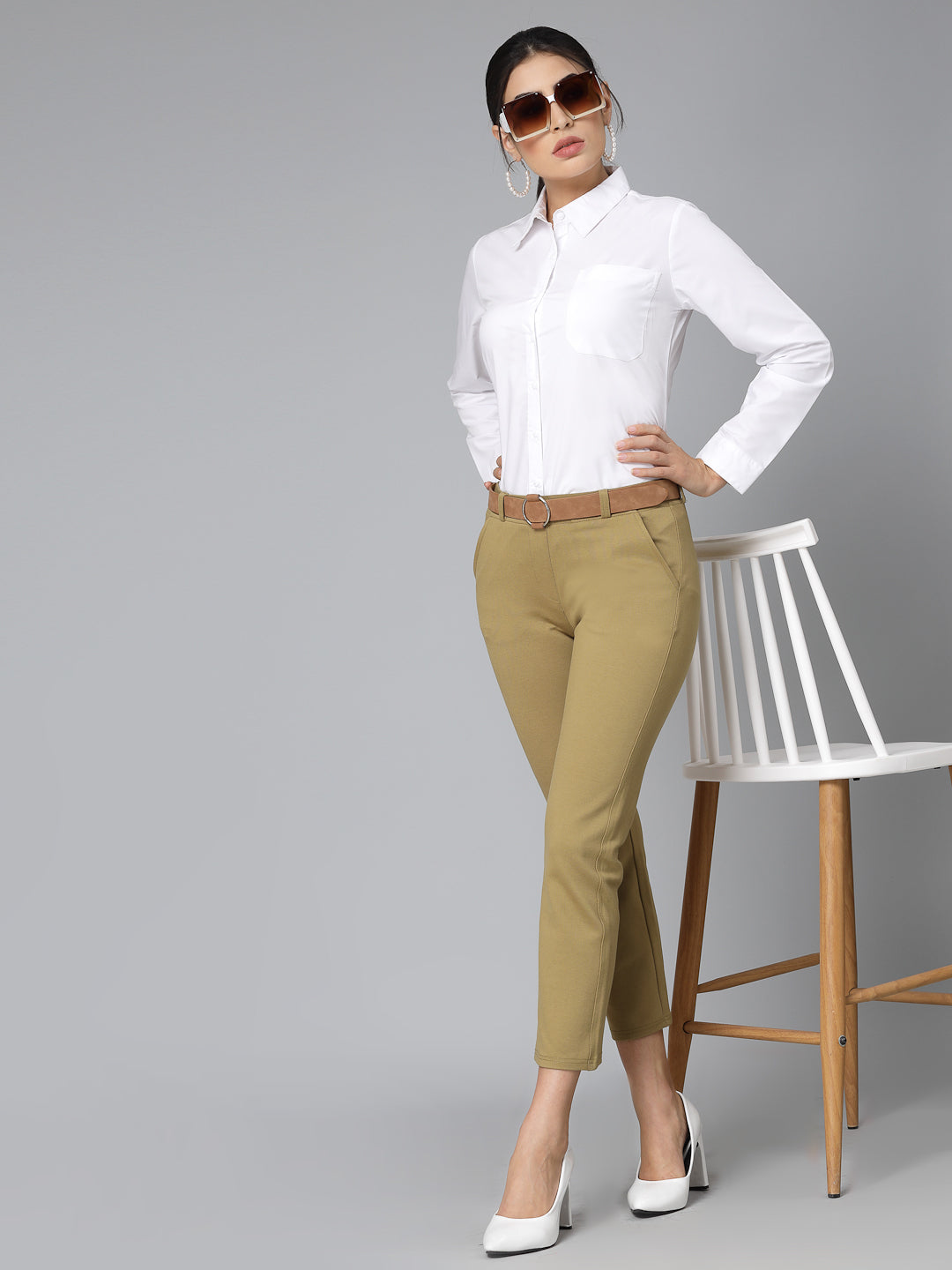 Style Quotient Women White Cotton Blend Formal Long Sleeve Shirt