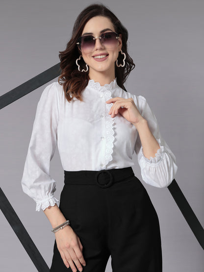 Style Quotient Women White Self Design Polycotton Formal Shirt