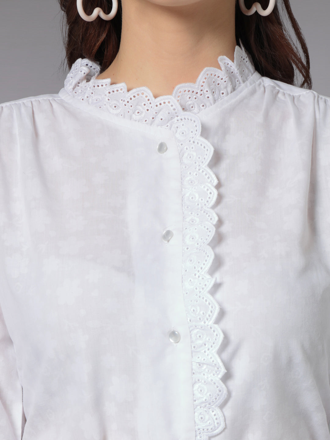 Style Quotient Women White Self Design Polycotton Formal Shirt