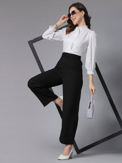 Style Quotient Women White Self Design Polycotton Formal Shirt