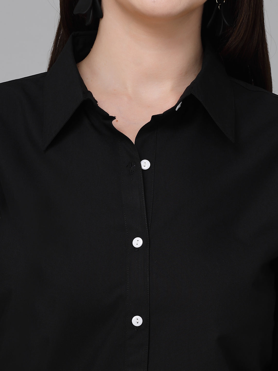 Style Quotient Women Solid Black Polycotton Formal Shirt