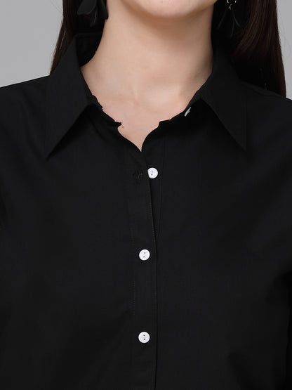 Style Quotient Women Solid Black Polycotton Formal Shirt