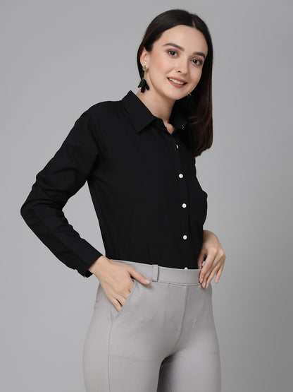 Style Quotient Women Solid Black Polycotton Formal Shirt