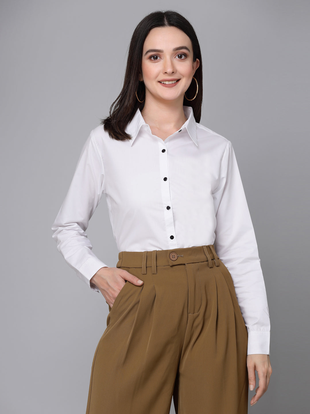 Style Quotient Women Solid White Polycotton Formal Shirt