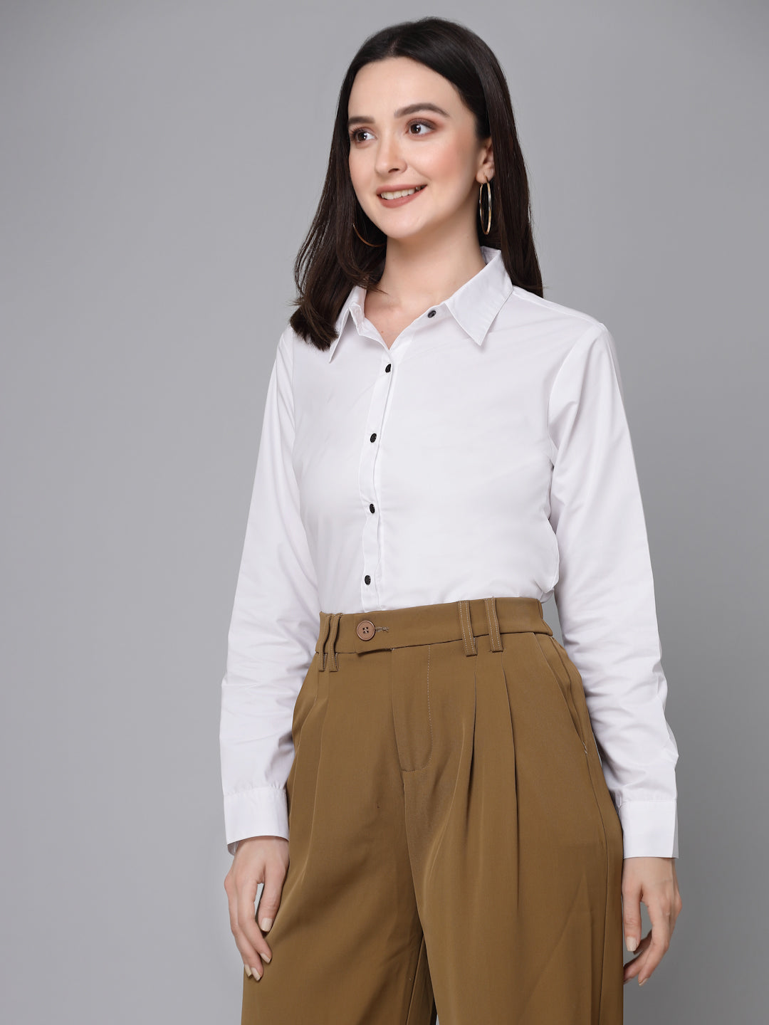 Style Quotient Women Solid White Polycotton Formal Shirt