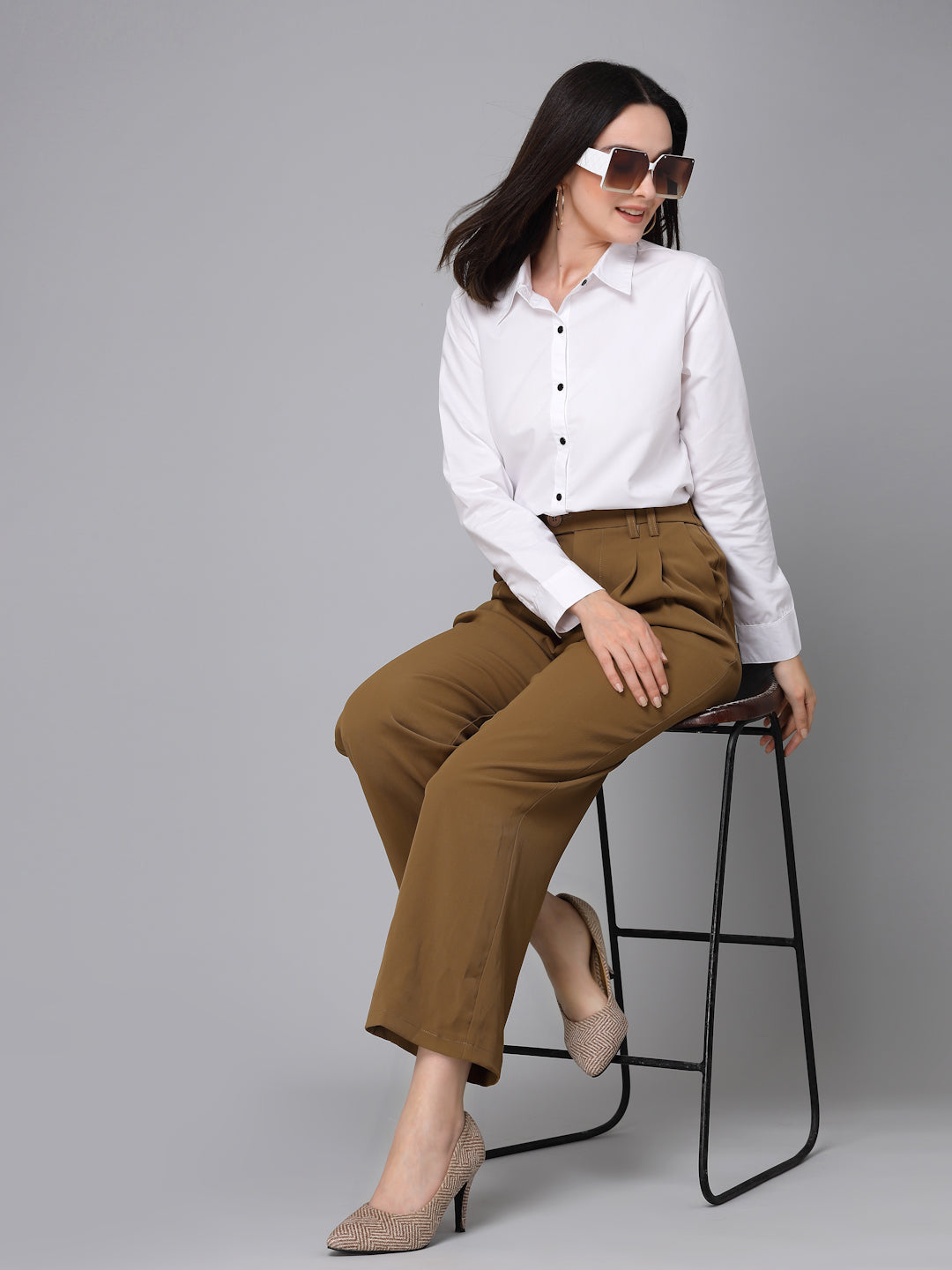 Style Quotient Women Solid White Polycotton Formal Shirt