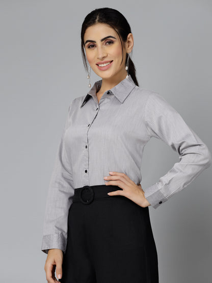 Style Quotient Women Self Design Black Polyviscose Regular Formal Shirt