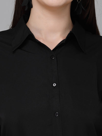 Style Quotient Women Solid Black Poly Crepe Formal Shirt