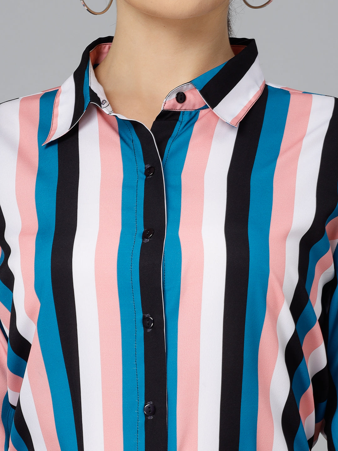 Style Quotient Women Peach and Multi Striped Regular Formal Shirt