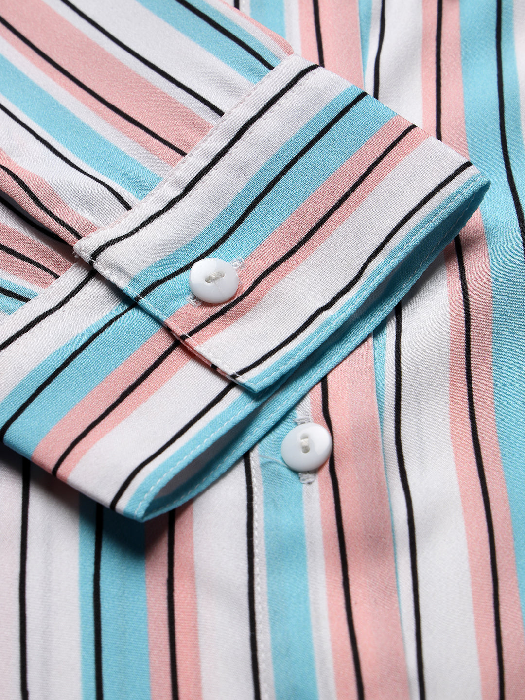 Style Quotient Women Pink and Blue Striped Regular Formal Shirt