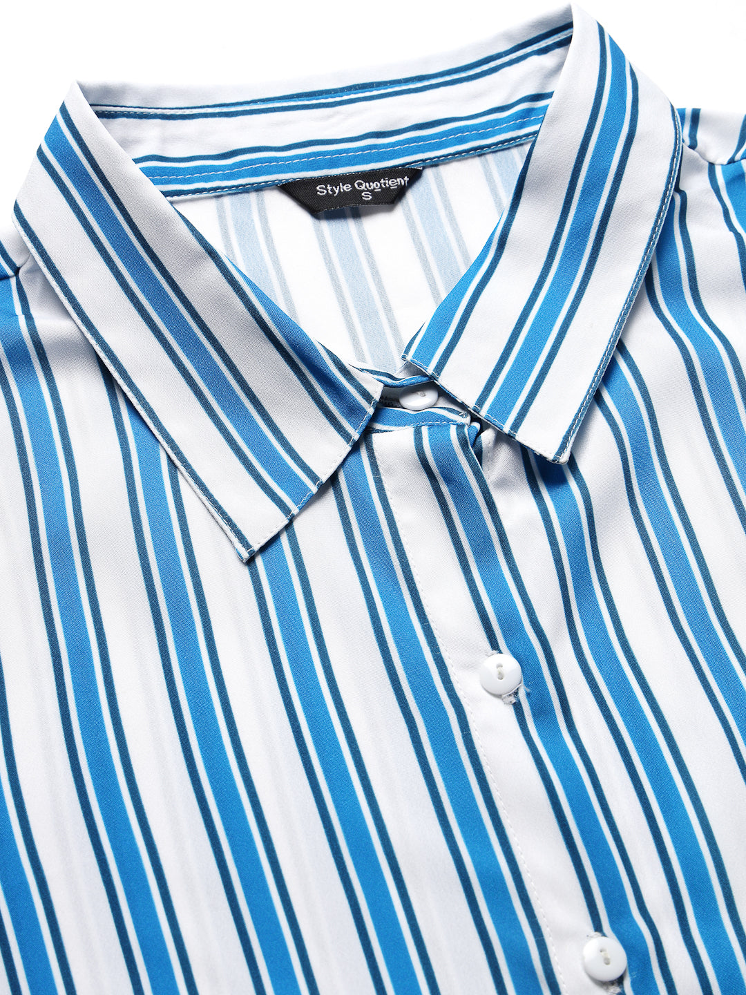 Style Quotient Women White and Blue Striped Regular Formal Shirt