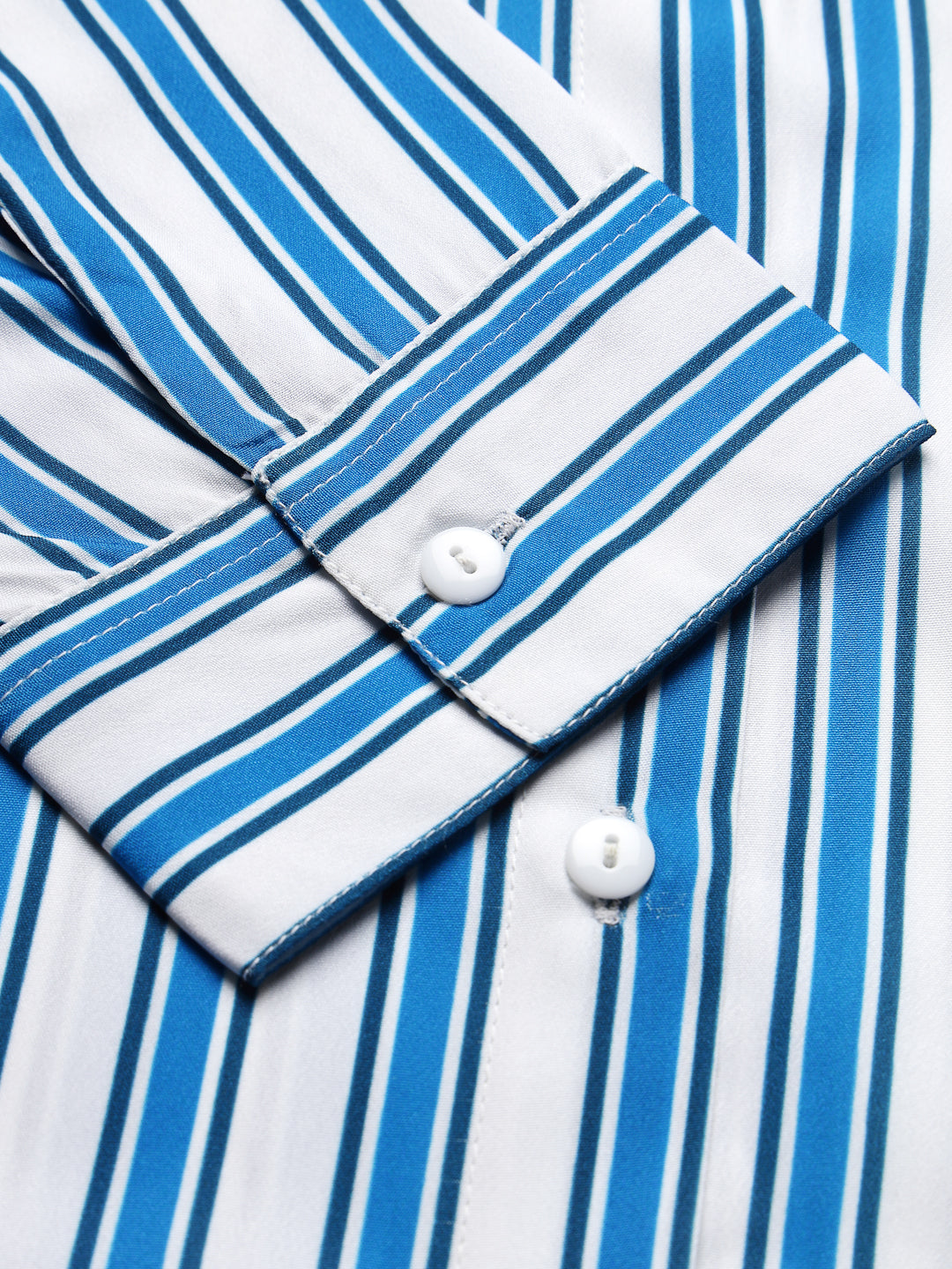 Style Quotient Women White and Blue Striped Regular Formal Shirt