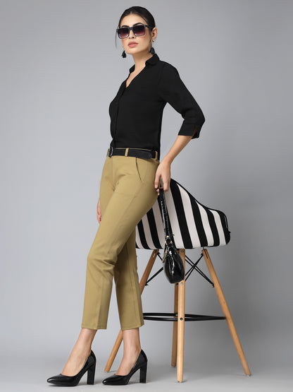 Style Quotient Women Nude Solid Polymoss Regular Formal Shirt